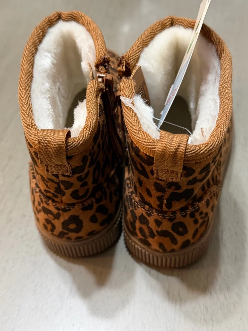 Cat & Jack Girls' Leopard Print Faux Fur Lined Boots - Brown/Black
